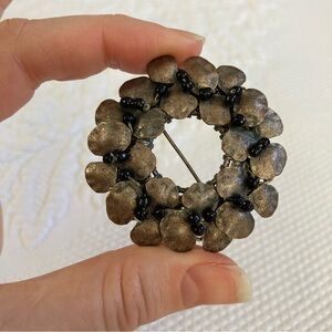 Miriam Haskell wreath beaded metal brooch pin Mid century vintage 50s 60s